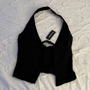 PrettyLittleThing Black Halter Tie-Back Camisole